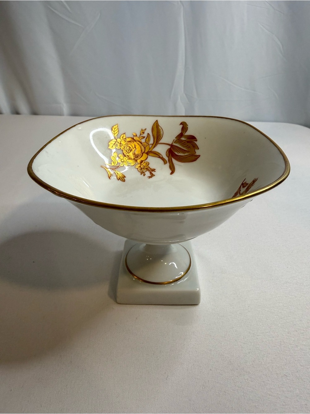 Gold Floral Porcelain Pedestal Serving Bowl - White and Gold
